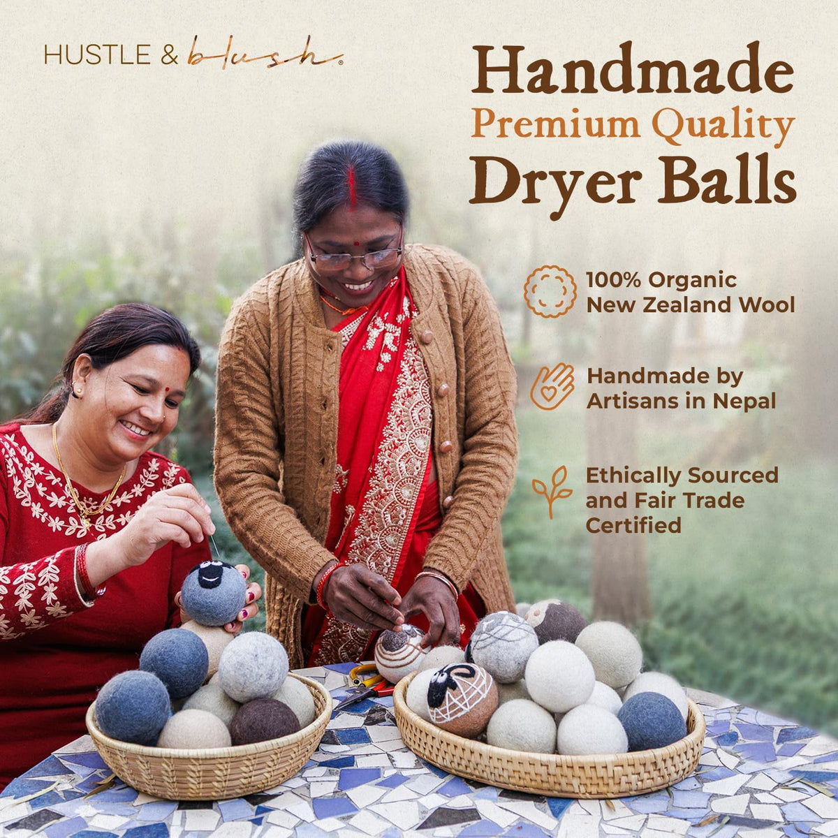 Fluff Ewes Wool Dryer Balls 6 Pack Premium New Zealand Wool Laundry Balls for Dryer, No Static Dryer Balls Laundry Reusable, XL Wool Dryer Balls Cute, Baby Dryer Balls for Dryers - Classic