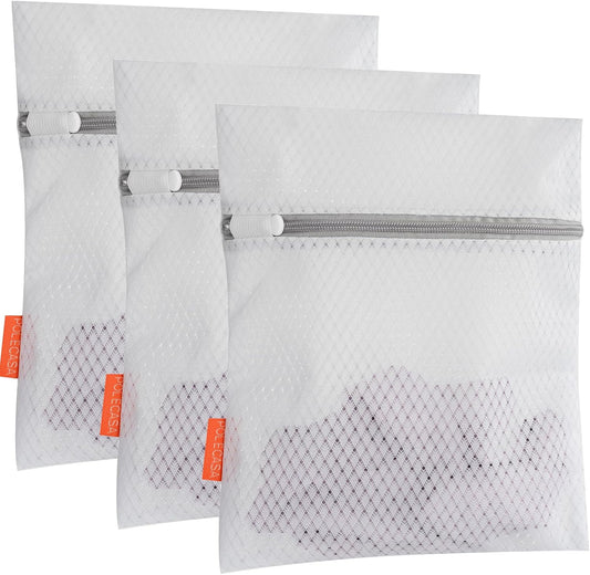 Polecasa 3Pcs 9 x 12 Inches Extra Durable 125g Diamond Mesh Laundry Bags with Sturdy Zipper for Delicates, Protect Clothes in Washing Machine, Laundry Room Essentials for College, Dorm (3 Small)