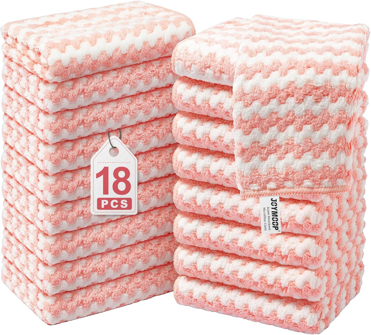 JOYMOOP Microfiber Cleaning Cloths – 18 Pack, 10" x 10", Pink – Reusable, Lint-Free, Super Absorbent Towels for Kitchen, Car, and Household Cleaning