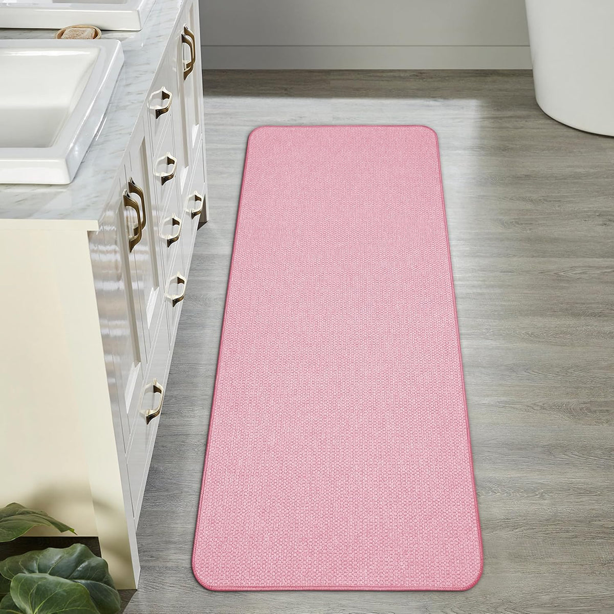 Bath Mat,Ultra Thin Bathroom Runner Rugs,Large Bath Mats for Bathroom,Quick Dry,Non-Slip,Machine Washable,Low Pile,Bath Rug,Shower Outside,Sink,Home Decor Accessories.Pink,1'9"x3'11"（21x47inch）
