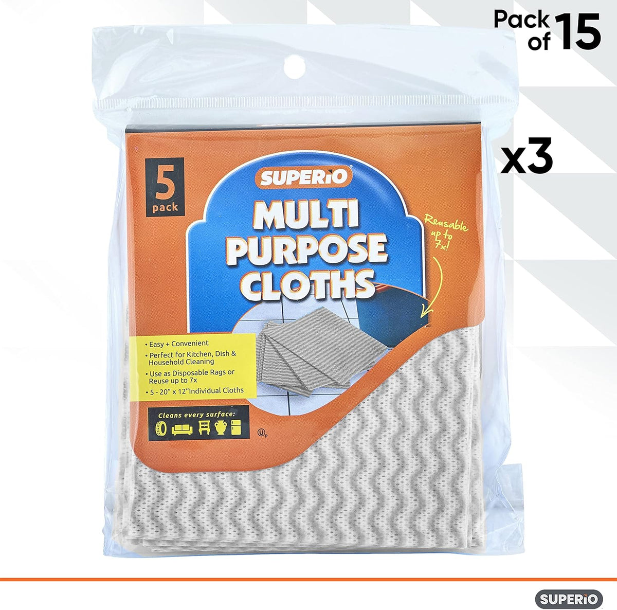 Superio Handy Wipes For Kitchen Multi-Purpose Heavy-Duty Reusable Cleaning cloth for house, Bathroom, and office. Disposable Dish Towel (15 Grey)