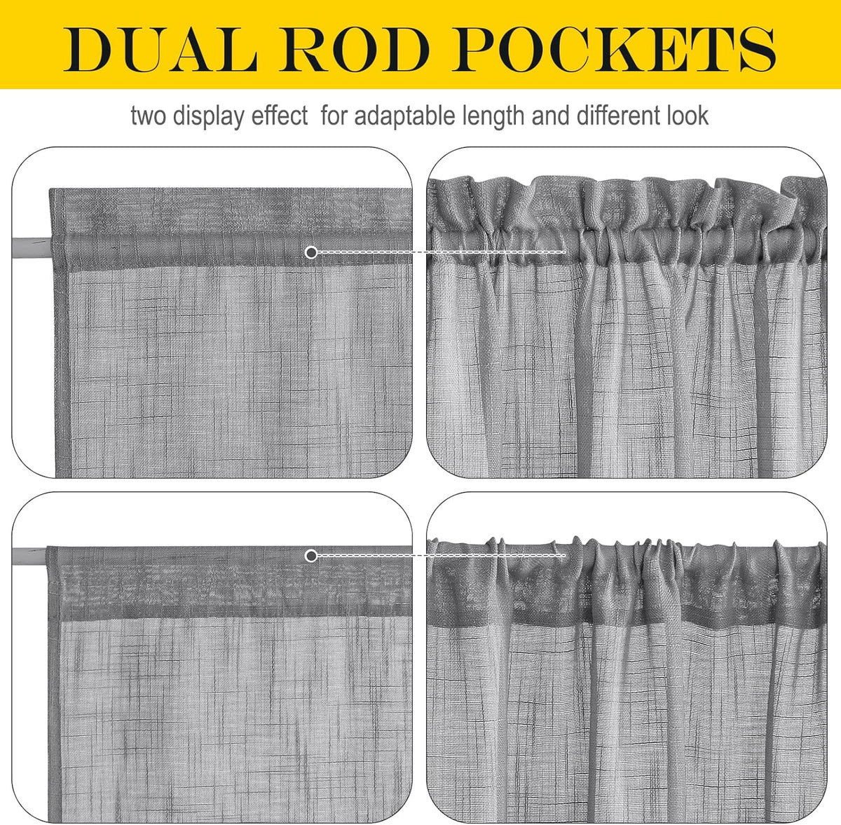 NICETOWN Flax Linen Sheer Door Curtains Privacy French Curtain Light Filgtering Tricia Window Curtain for Patio Sidelight Glass Door, 36 x 72 inches, 1 Panel, Dark Grey