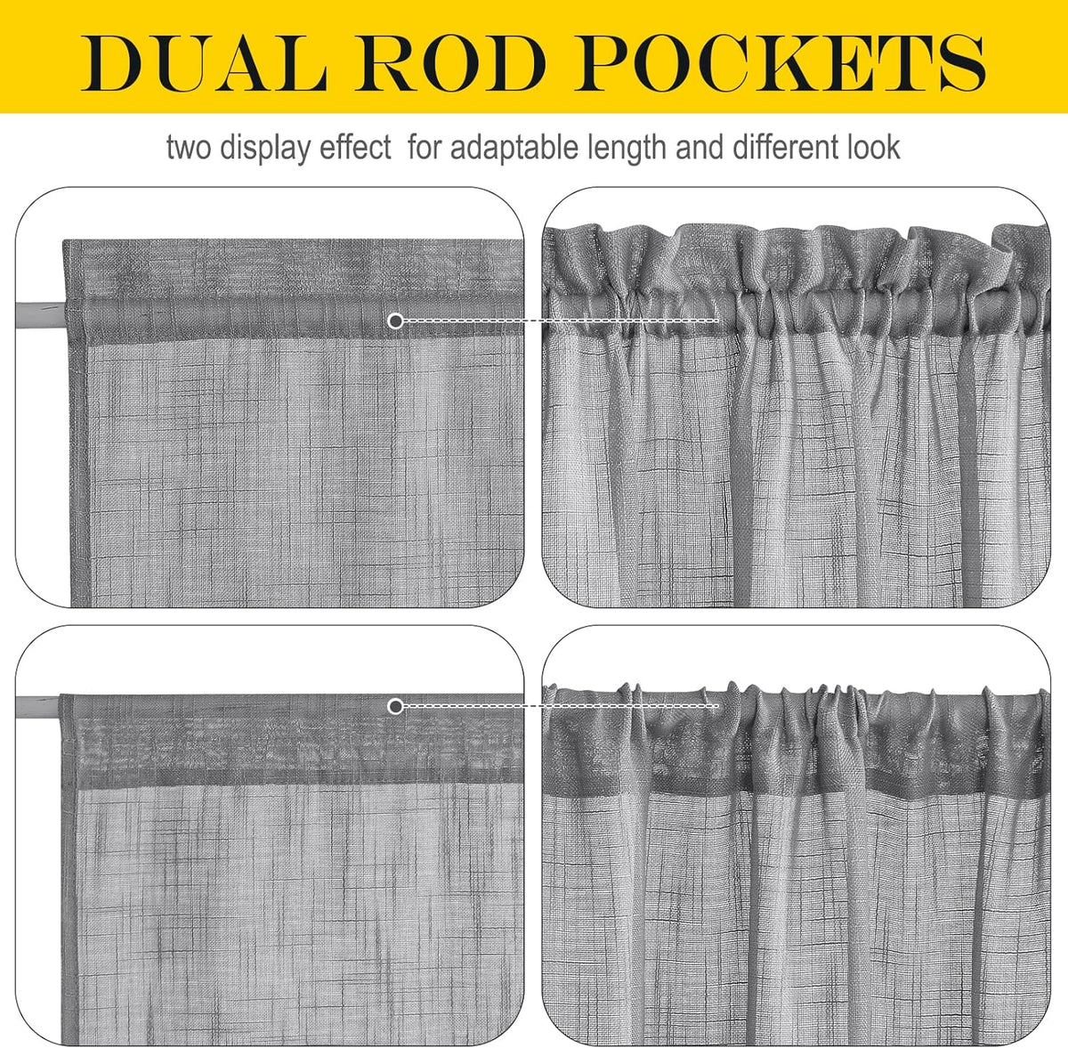 NICETOWN Door Curtains for Sliding Glass French Door, Farmhouse Linen Cutains for Kitchen Light Filtering Rod Pocket Small Window Covering with Tieback, 12" W x 72" L, Dark Grey, 1 PC