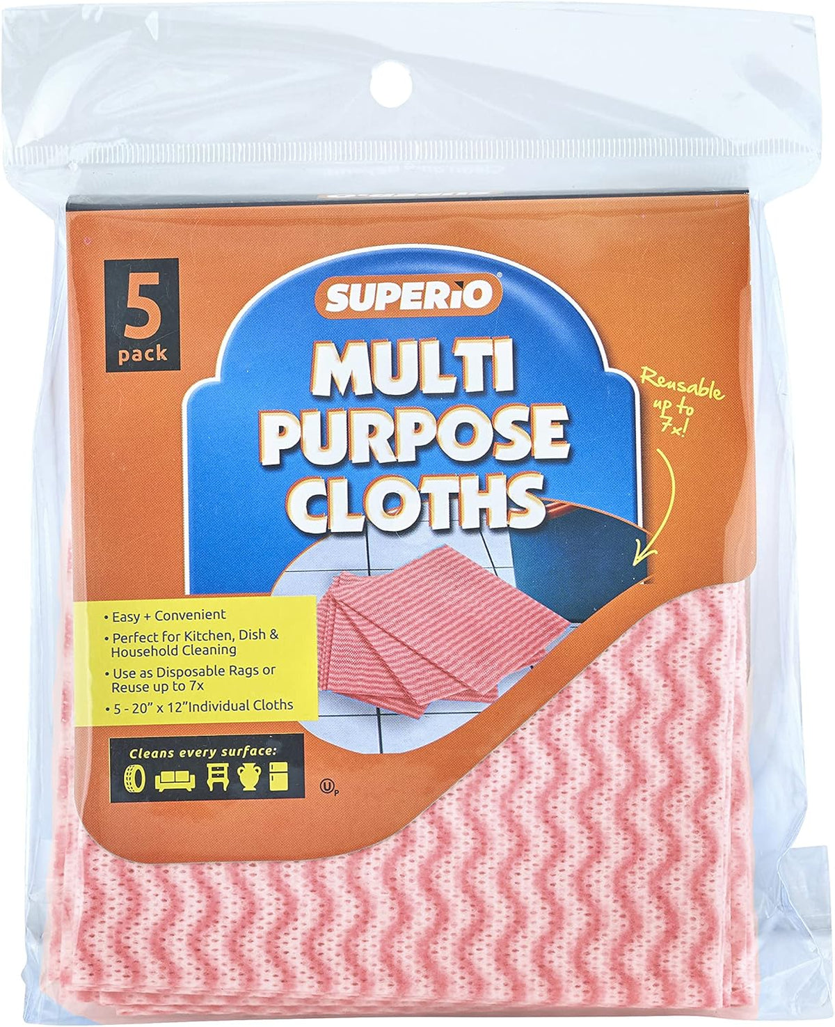Superio Handy Wipes For Kitchen - Red Reusable Multi-Purpose Heavy-Duty Cleaning cloth for house, Bathroom, and office. Disposable Dish Towel (60)