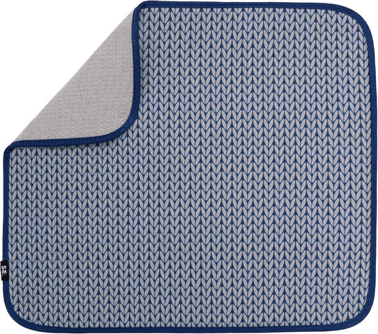 S&T INC. Dish Drying Mat, 16” x 18”, Absorbent Microfiber Kitchen Counter Mat, Dish Drying Pad for Dishes, Utensils, Pots and Pans, Large, Blue Stockinette