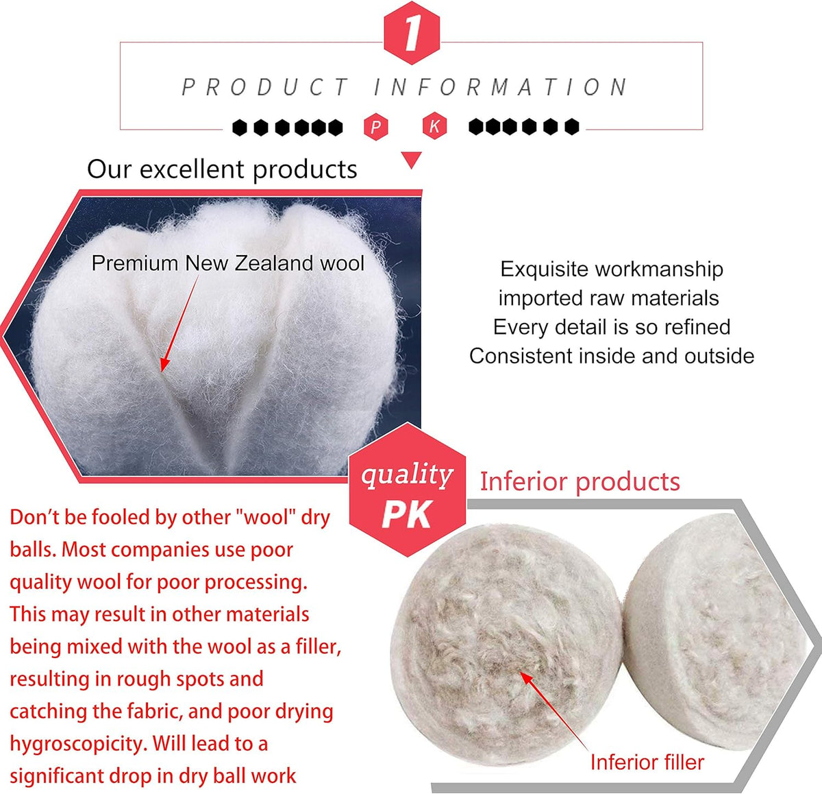 Wool Dryer Balls by FHQSX 6-Pack, XL Premium Reusable Natural Fabric Softener, White and Grey…