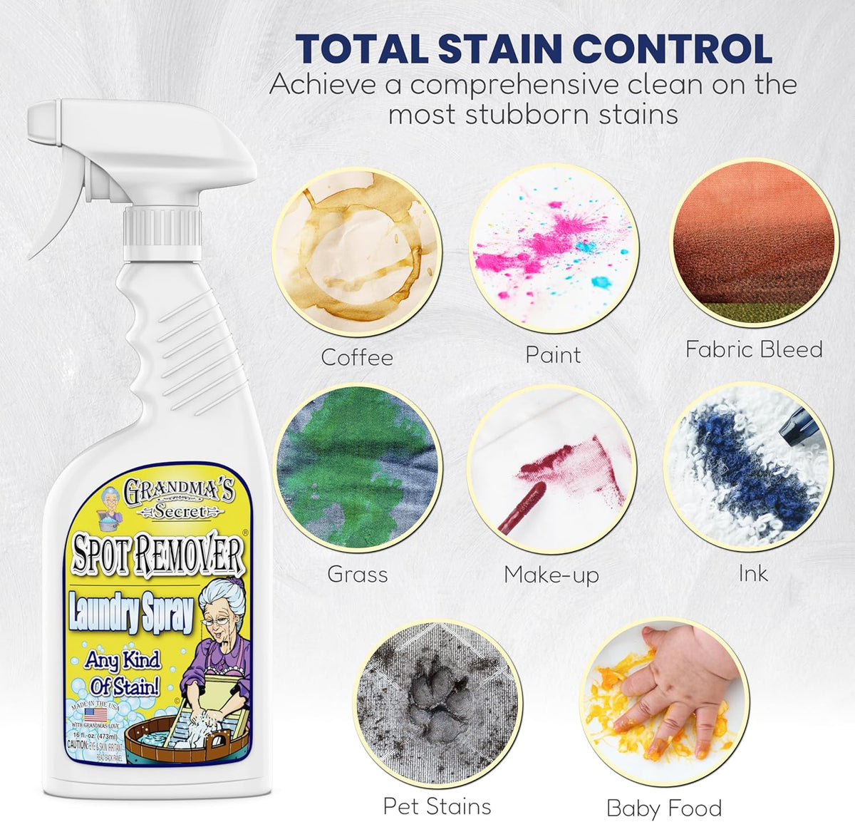Grandma's Secret Spot Remover Laundry Spray - Chlorine, Bleach and Toxin-Free Fabric Stain Remover for Clothes - Removes Oil, Paint, Blood and Pet Stains - 16 Oz, 2 Pack