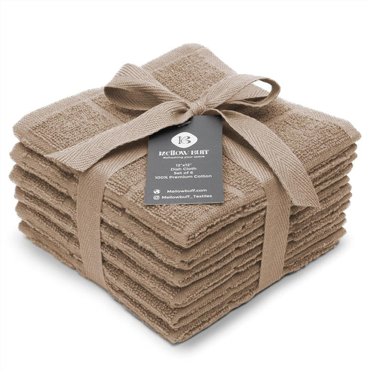 100% Cotton Terry Dish Cloth & Dish Towel, 6 Pack, Super Soft and Absorbent Kitchen Towels, Perfect for Kitchen Cleaning and Dish Washing (TAN 6 Pack)