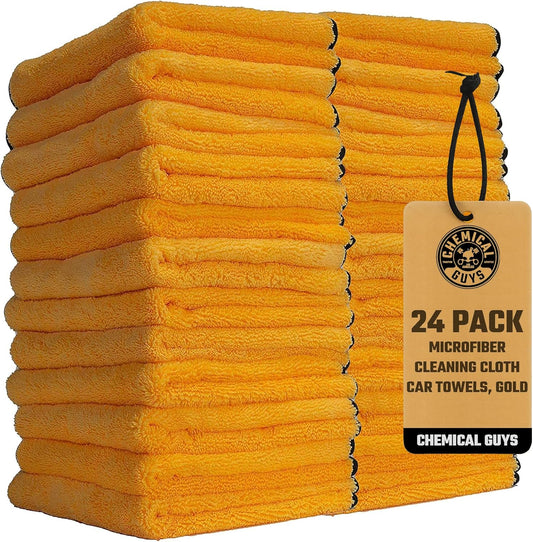 Chemical Guys MIC_506_24 Professional Grade Premium Microfiber Towels, Gold (16 Inch x 16 Inch) (Pack of 24) - Safe for Car Wash, Home Cleaning & Pet Drying Cloths