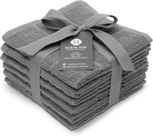 100% Cotton Terry Dish Cloth & Dish Towel, 6 Pack, Super Soft and Absorbent Kitchen Towels, Perfect for Kitchen Cleaning and Dish Washing (Grey 6 Pack)