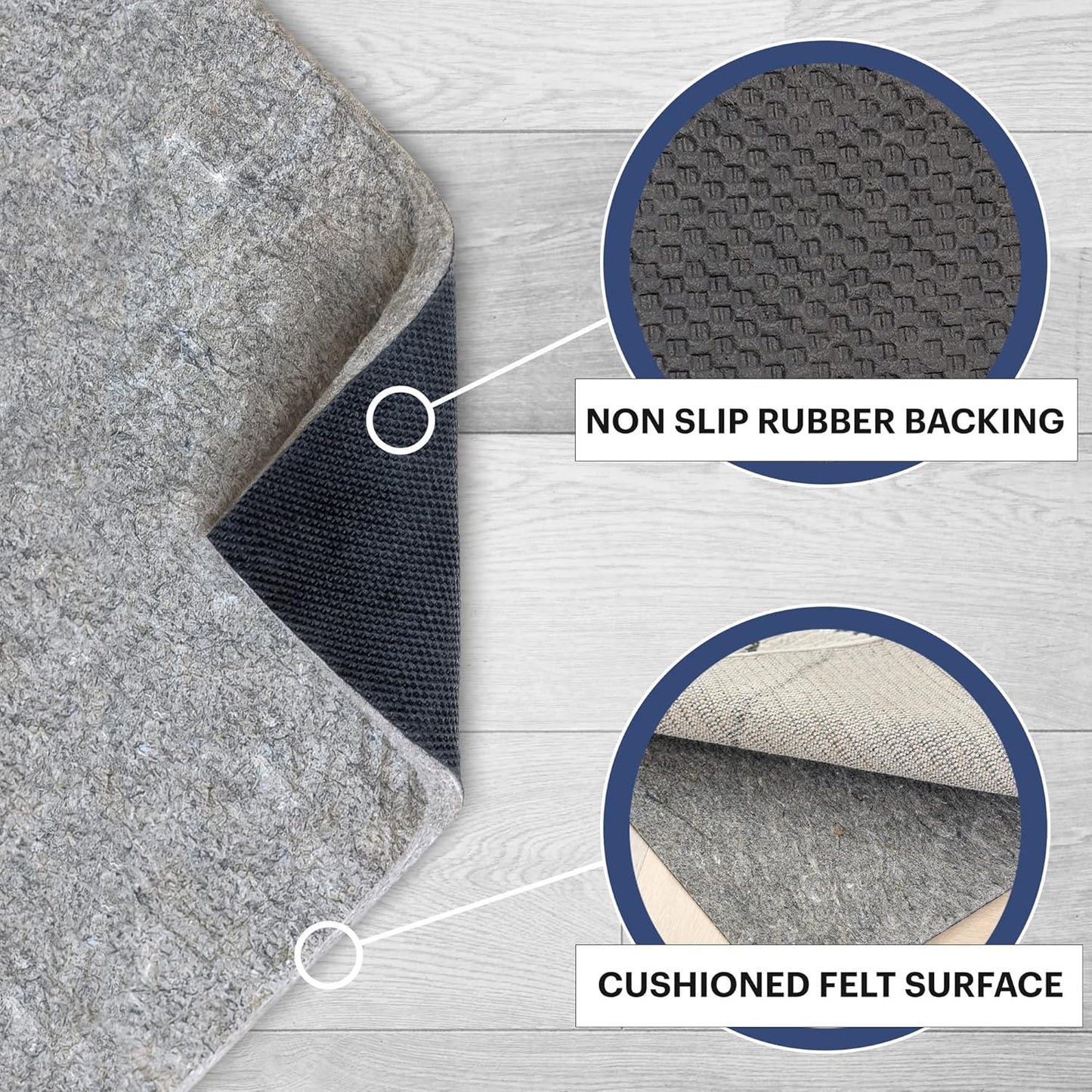 RUGPADUSA - Dual Surface - 6' Round - 3/8" Thick - Felt + Rubber - Enhanced Non-Slip Rug Pad - Adds Comfort and Protection - for Hard Surface Floors