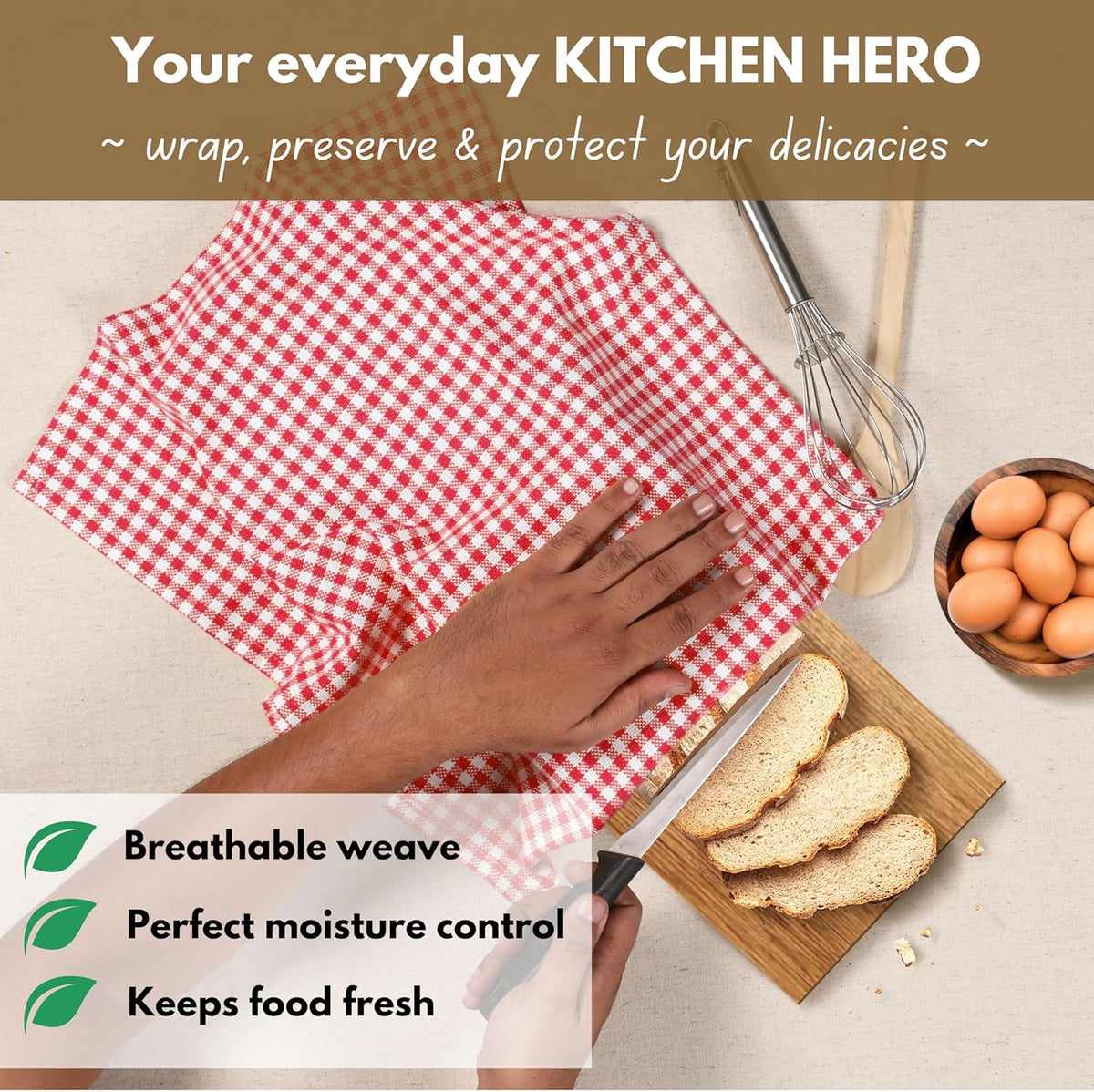 Native Fab Gingham Cotton Kitchen Towel 4 Pack 16"x26" - Absorbent Tea Linen Towels, Dish Cloths, Restaurant Cleaning Towel, Dish Towels with Hanging Loop, Red White