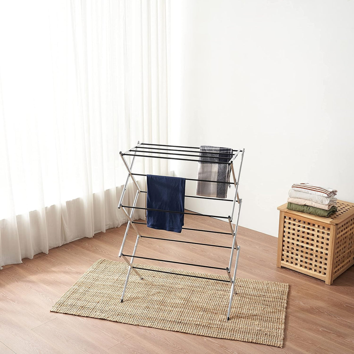 Displays By Jack Portable Collapsible Clothing Dryer Rack, Foldable Drying Rack for Clothes, Lingerie, Towels, Linens, Laundry Home Apartment Must Haves, Metal Chrome Finish