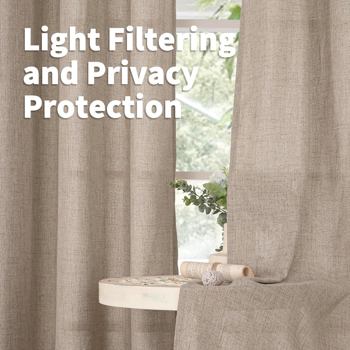 YoungsTex Dark Oatmeal Linen Curtains 40 Inch Length for Kitchen Window, Short Semi Sheer Drapes Burlap Textured Light Filtering with Rod Pocket Back Tab for Cafe Bathroom, 2 Panels, 42 X 40 Inch