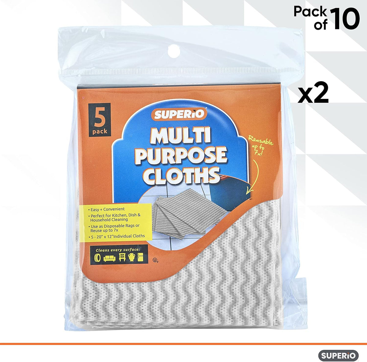 Superio Handy Wipes for Kitchen Multi-Purpose Heavy-Duty Reusable Cleaning Cloth for House, Bathroom, and Office. Disposable Dish Towel (10 Grey)