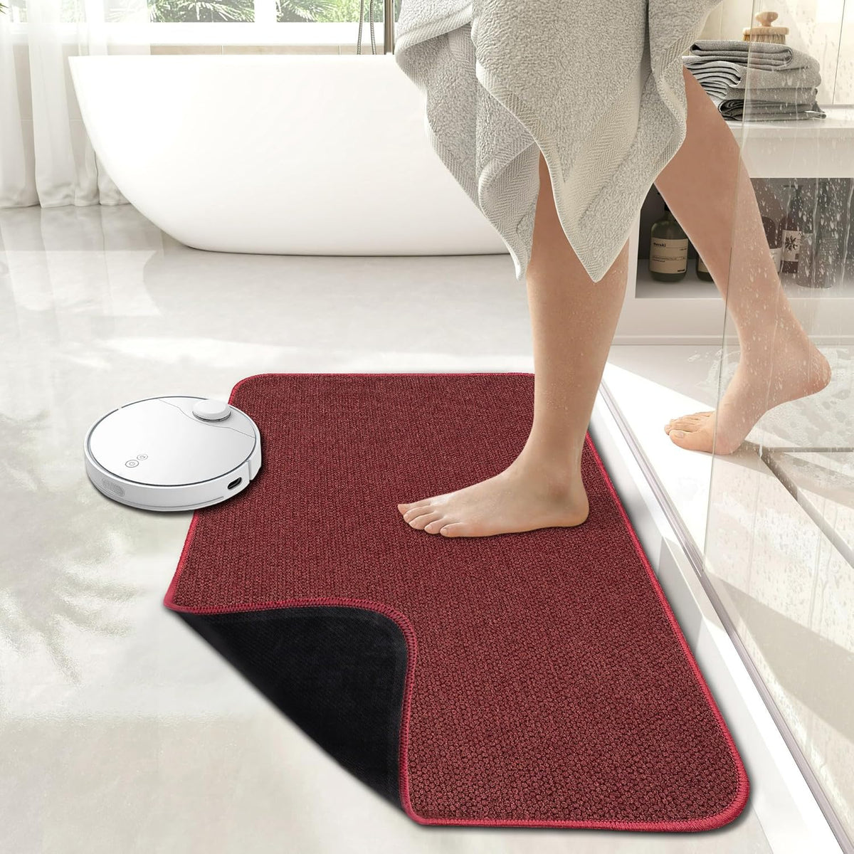 Bath Mat,Ultra Thin Bathroom Rugs,Rubber Bath Mats for Bathroom,No Slip Bath Rugs,Quick Dry,Machine Washable,Low Pile,Absorbent,Shower Outside,Sink,Home Decor Accessories.Red,1'5"x2'3"(2 Pack)