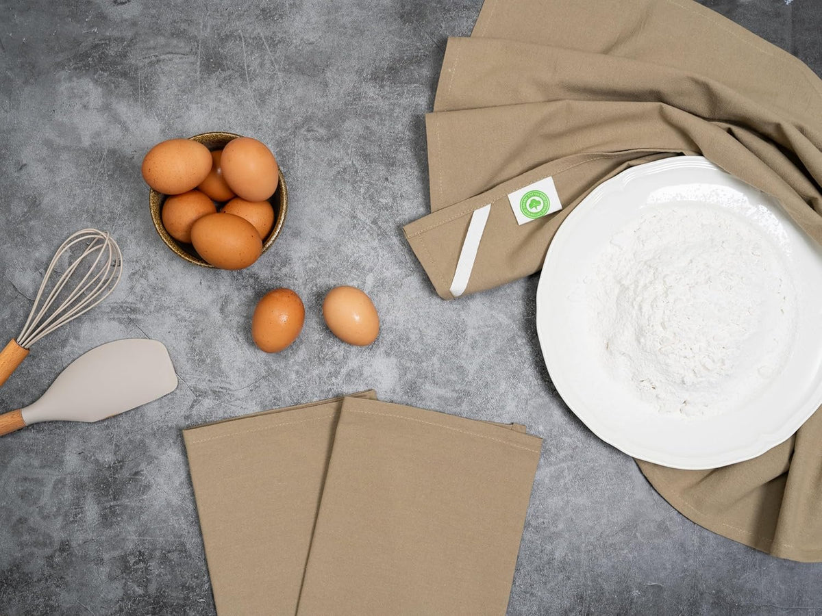 Beige Flour Sack Tea Towels - 100% Organic Cotton, 5 Pack, 27"x27", Highly Absorbent Beige Dish Towels - Versatile and Multipurpose Kitchen Towels for Baking - Customizable and Easy to Embroider