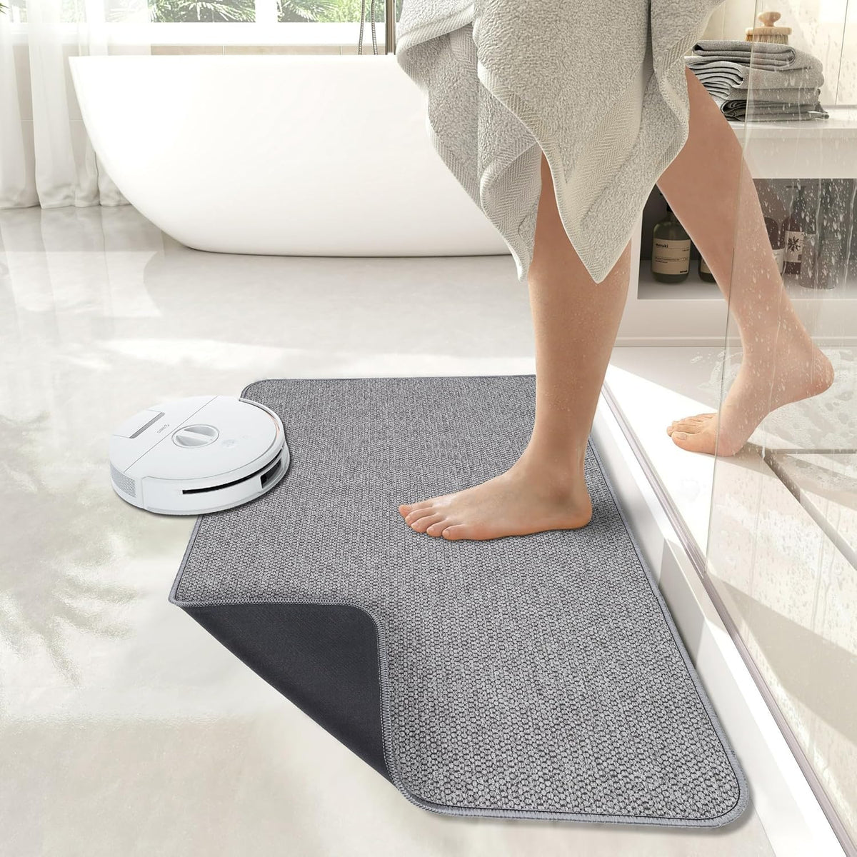 Bath Mat,Ultra Thin Bathroom Rugs,Rubber Bath Mats for Bathroom,No Slip Bath Rugs,Quick Dry,Machine Washable,Low Pile,Absorbent,Shower Outside,Sink,Home Decor Accessories.Grey,2'x3'(24x36inch)