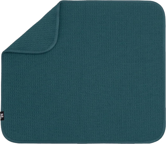 S&T INC. Dish Drying Mat, 16” x 18”, Absorbent Microfiber Kitchen Counter Mat, Dish Drying Pad for Dishes, Utensils, Pots and Pans, Large, Tapestry Blue