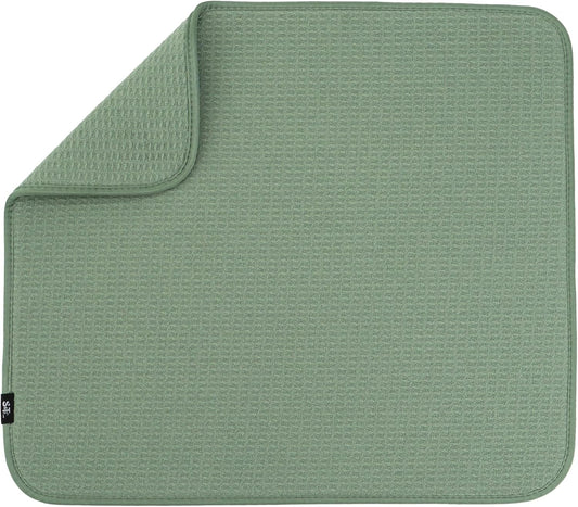S&T INC. Dish Drying Mat, 16” x 18”, Absorbent Microfiber Kitchen Counter Mat, Dish Drying Pad for Dishes, Utensils, Pots and Pans, Large, Sage Green