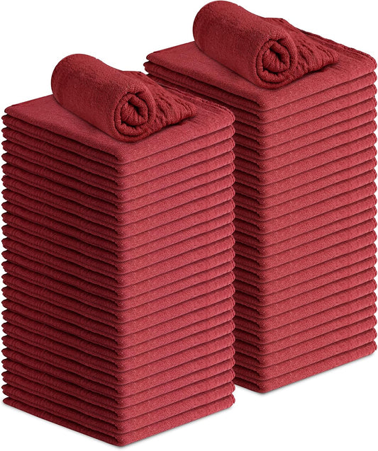 Avalon Towels Cotton Shop Rags – (Pack of 50) Size 12x14 Inches Cleaning Rags – Absorbent Shop Towels and Multipurpose Cleaning Towels for Automobiles, Industries, Garage and Homes (Red)