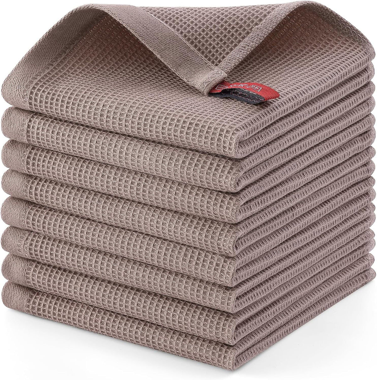 Homaxy 100% Cotton Waffle Weave Dish Cloths - 8 Pack Soft and Absorbent Dish Towels - 12 x 12 Inches Quick Dry Dish Rags - Brown