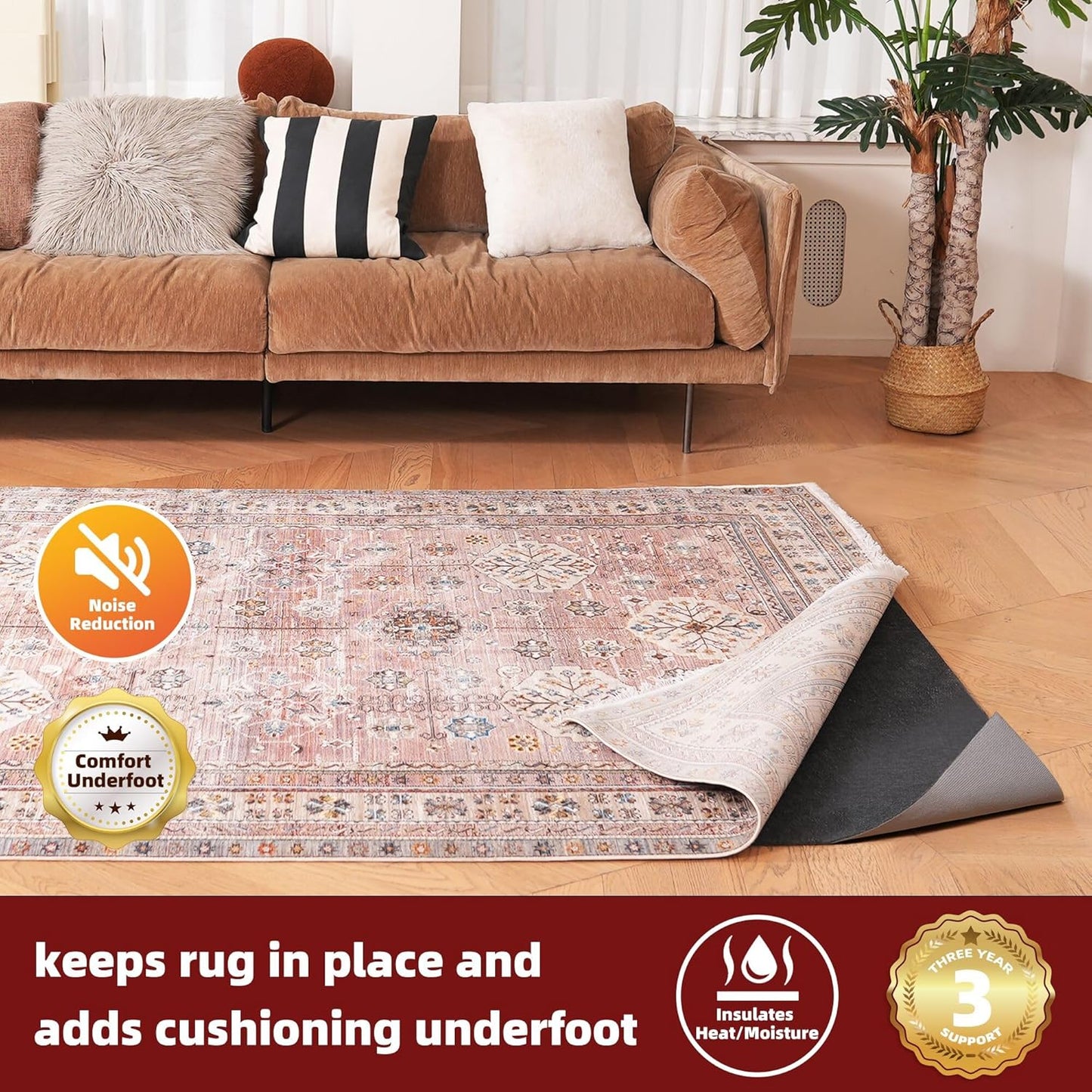 BAGAIL Felt and Natural Rubber Backing Rug Pads 1/8” Thick, 5 x 7 Ft Non Slip Rug Gripper Keep Rugs in Place, Under Area Rug Protective Cushioned Pads, Carpet Runners, Hardwood Floors Protection