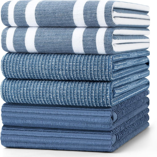 Homaxy Premium Kitchen Towels(18”x 28”, 6 Pack), Large Cotton 380 GSM Kitchen Hand Towels, Soft and Absorbent Terry Dish Towels, Multipurpose Tea Towel Set with Hanging Loop, Navy Blue
