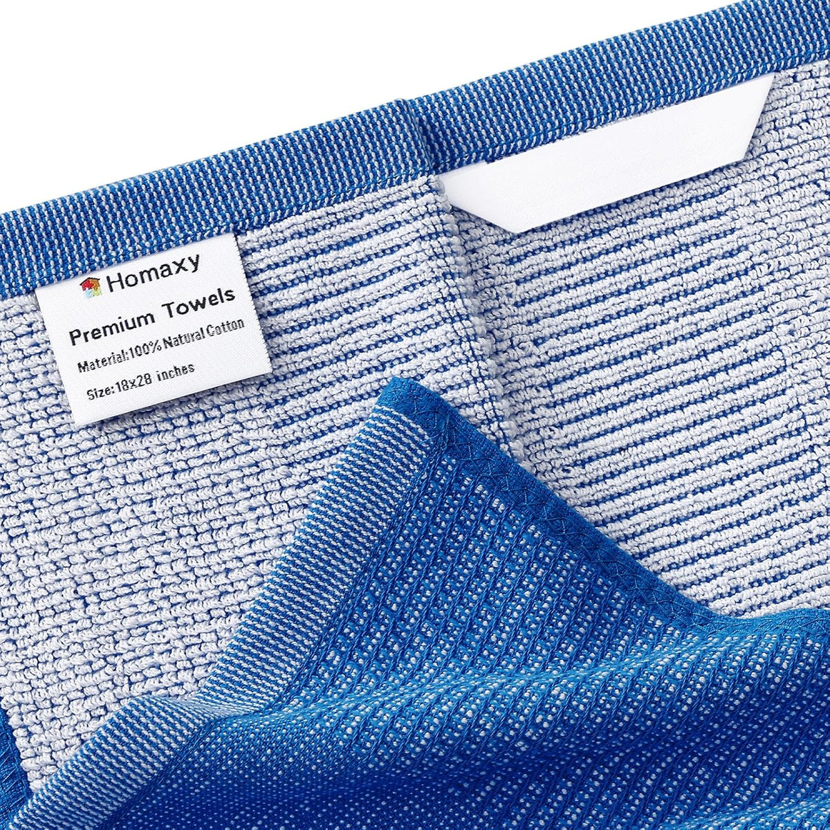 Homaxy Premium Kitchen Towels(18”x 28”, 8 Pack), Large Cotton Kitchen Hand Towels, Flat and Terry Dish Towels, 380 GSM Highly Absorbent Tea Towel Set with Hanging Loop, Blueberry