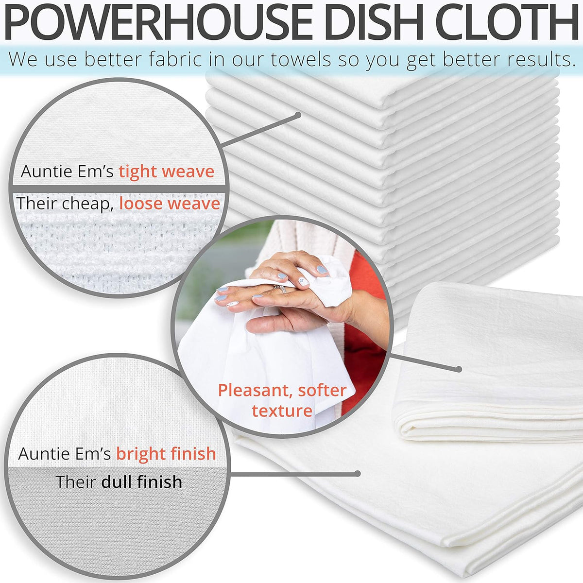 Aunti Em's Kitchen Flour Sack Dish Towels - Natural Cotton for Embroidery and Drying Glass, Hand, Dinnerware - Plain, Thick, Zero-Lint, Highly Absorbent - Set of 12, 27 x 27 Inch, Red