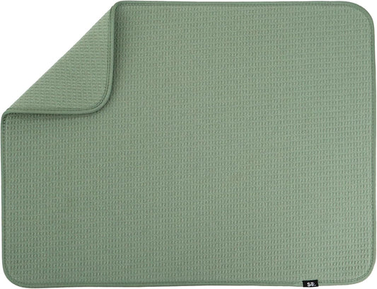 S&T INC. Dish Drying Mat XL, 18” x 24”, Absorbent Microfiber Kitchen Counter Mat, Dish Drying Pad for Dishes, Utensils, Pots and Pans, Extra Large, Sage Green