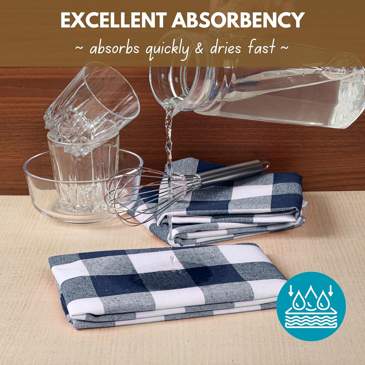 Native Fab 4-Pack Kitchen Towel with Hanging Loop 16x26 inches, Cotton Buffalo Check Kitchen Towels for Cleaning Drying, Washcloths Soft & Absorbent Cloth Rags, Bar Towel, Dish Cloth, Navy