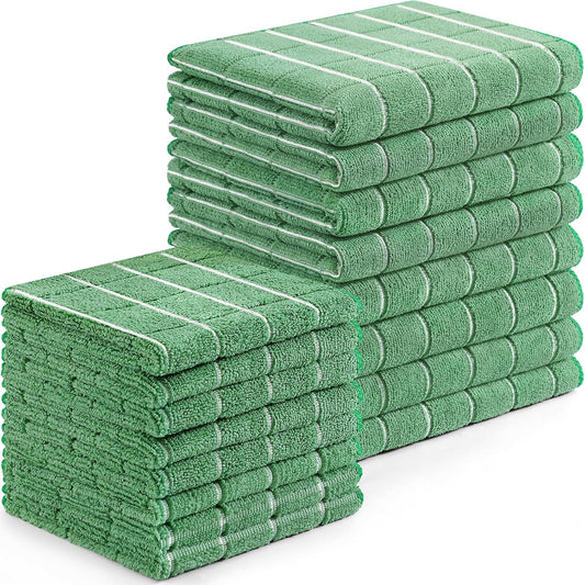 Homaxy Microfiber Kitchen Towels and Dishcloths Set, 16 Pack Soft and Absorbent Dish Hand Towels Bulk, 28 x 16 Inch & 12 x 12 Inch Quick Drying Rags for Washing Dishes, Grass Green