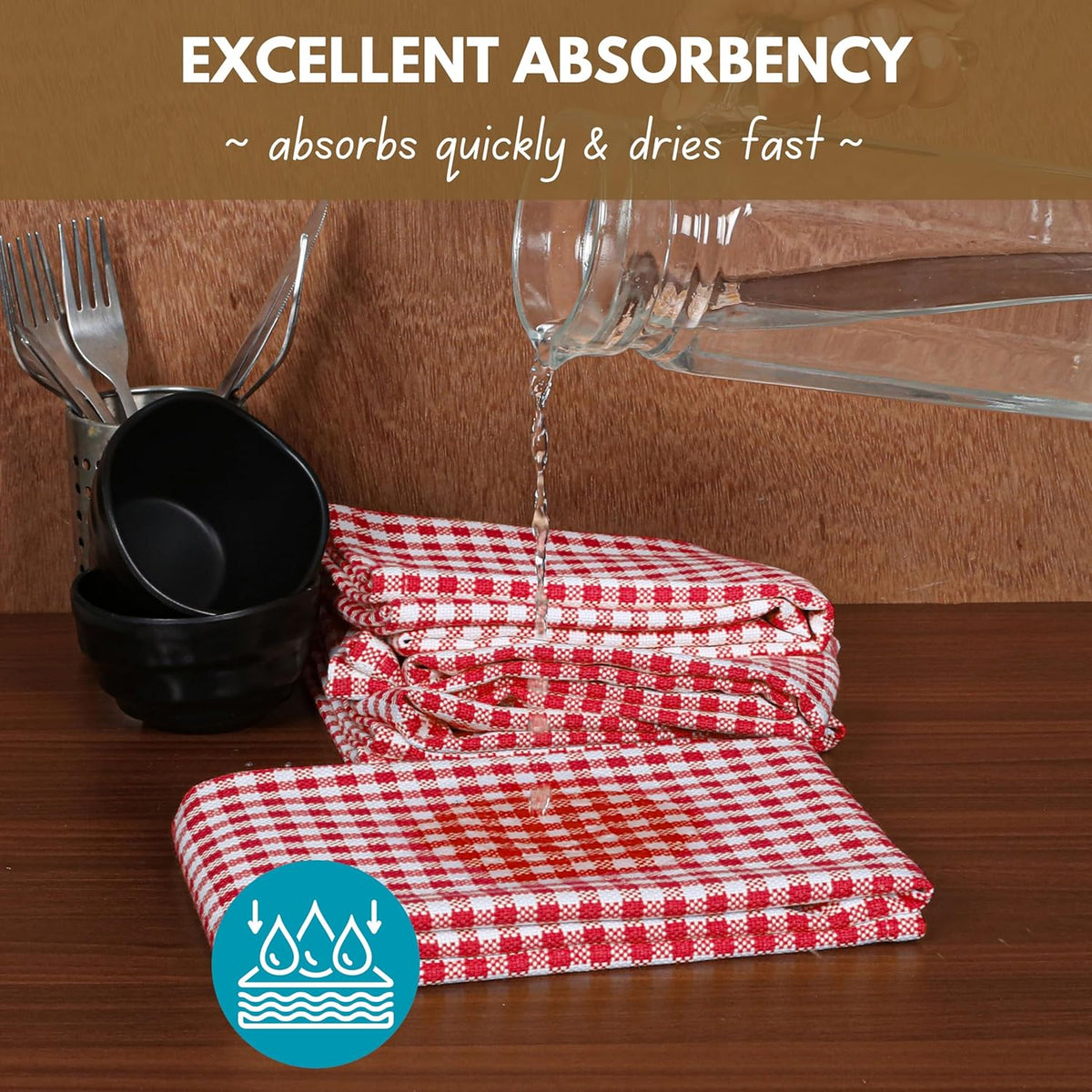 Native Fab Gingham Cotton Kitchen Towel 4 Pack 16"x26" - Absorbent Tea Linen Towels, Dish Cloths, Restaurant Cleaning Towel, Dish Towels with Hanging Loop, Red White