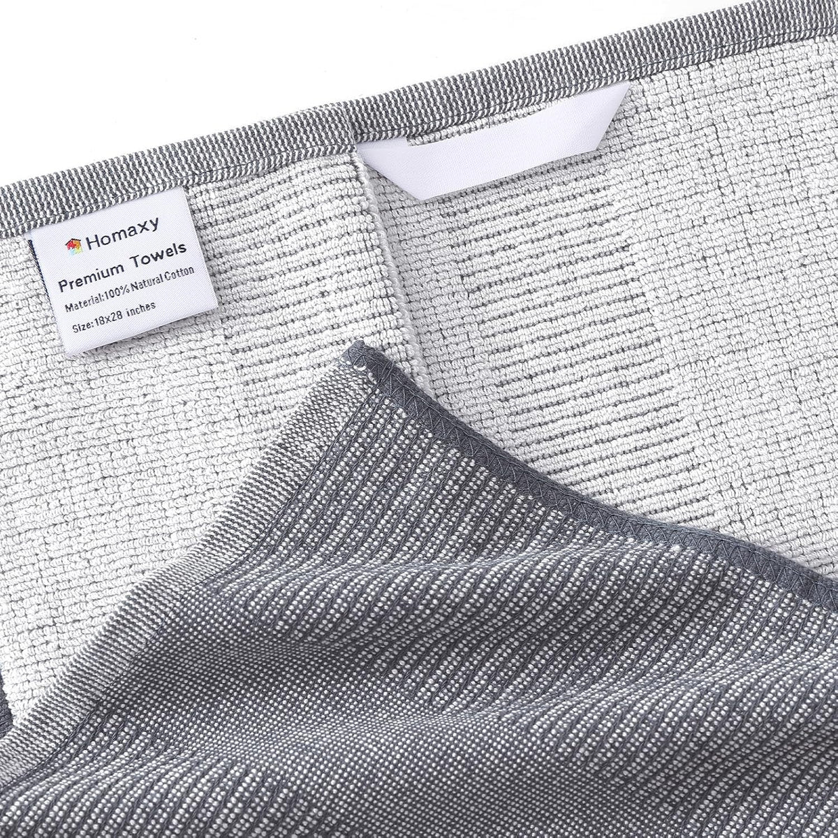 Homaxy Premium Kitchen Towels(18”x 28”, 8 Pack), Large Cotton Kitchen Hand Towels, Flat and Terry Dish Towels, 380 GSM Highly Absorbent Tea Towel Set with Hanging Loop, Grey