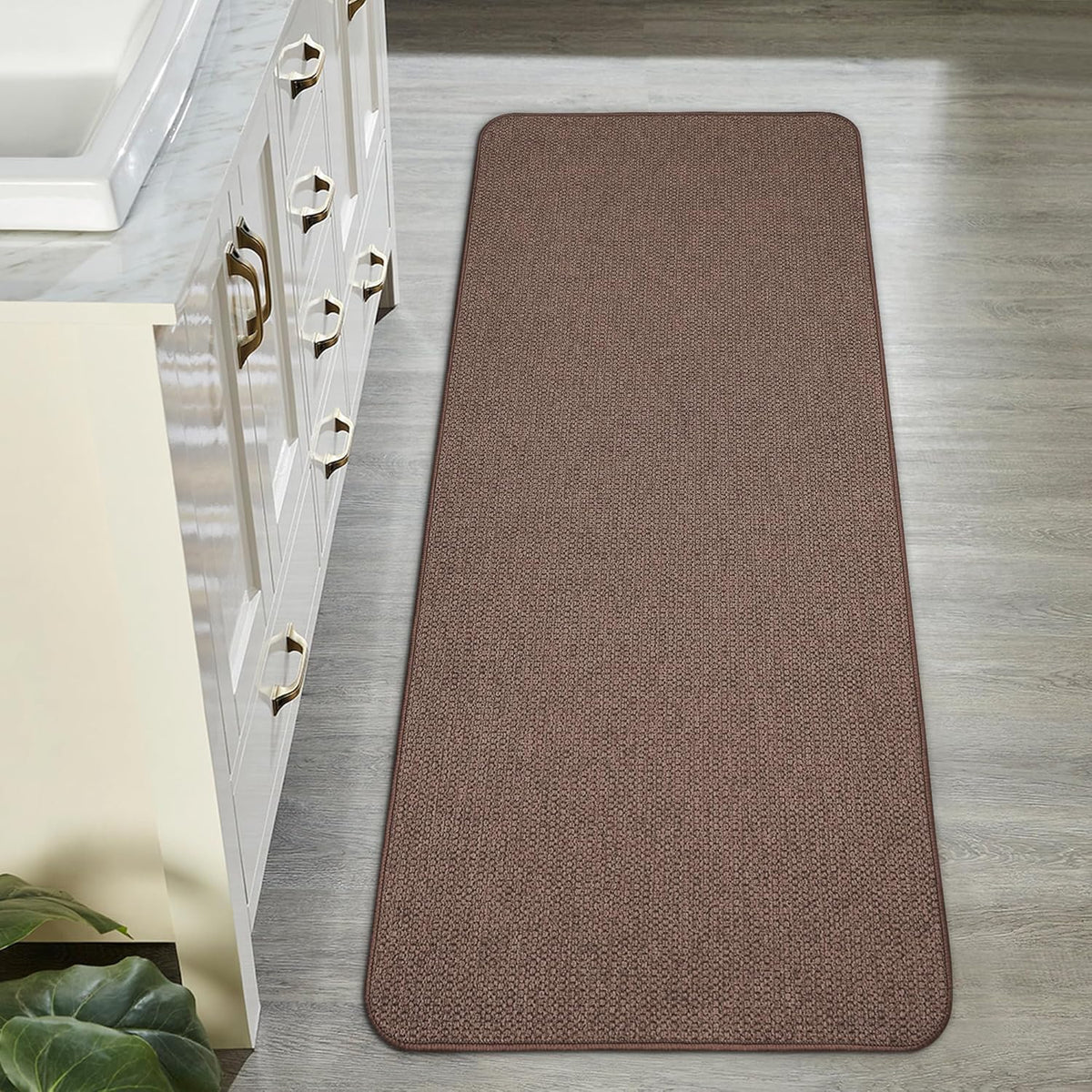 Bath Mat,Ultra Thin Bathroom Runner Rugs,Large Bath Mats for Bathroom,Quick Dry,Non-Slip,Machine Washable,Low Pile,Bath Rug,Shower Outside,Sink,Home Decor Accessories.Brown,1'5"x4'11"（17x59inch）