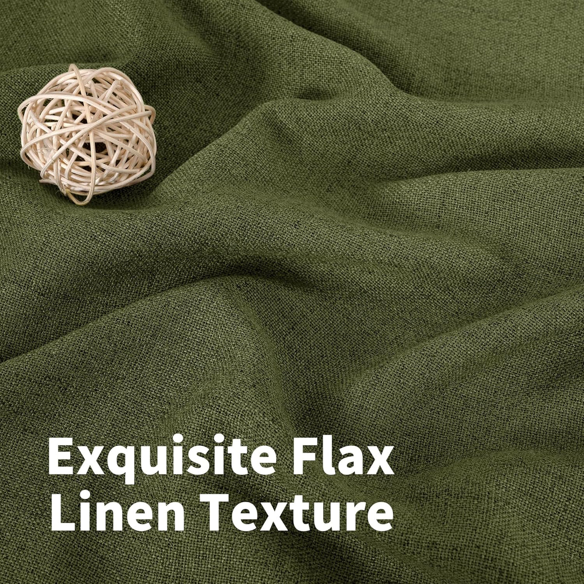 YoungsTex Olive Green Linen Curtains 78 Inch Length for Living Room, Light Filtering Semi Sheer Window Drapes with Rod Pocket Back Tab for Office Dining Bedroom, 2 Panels, 52 X 78 Inch