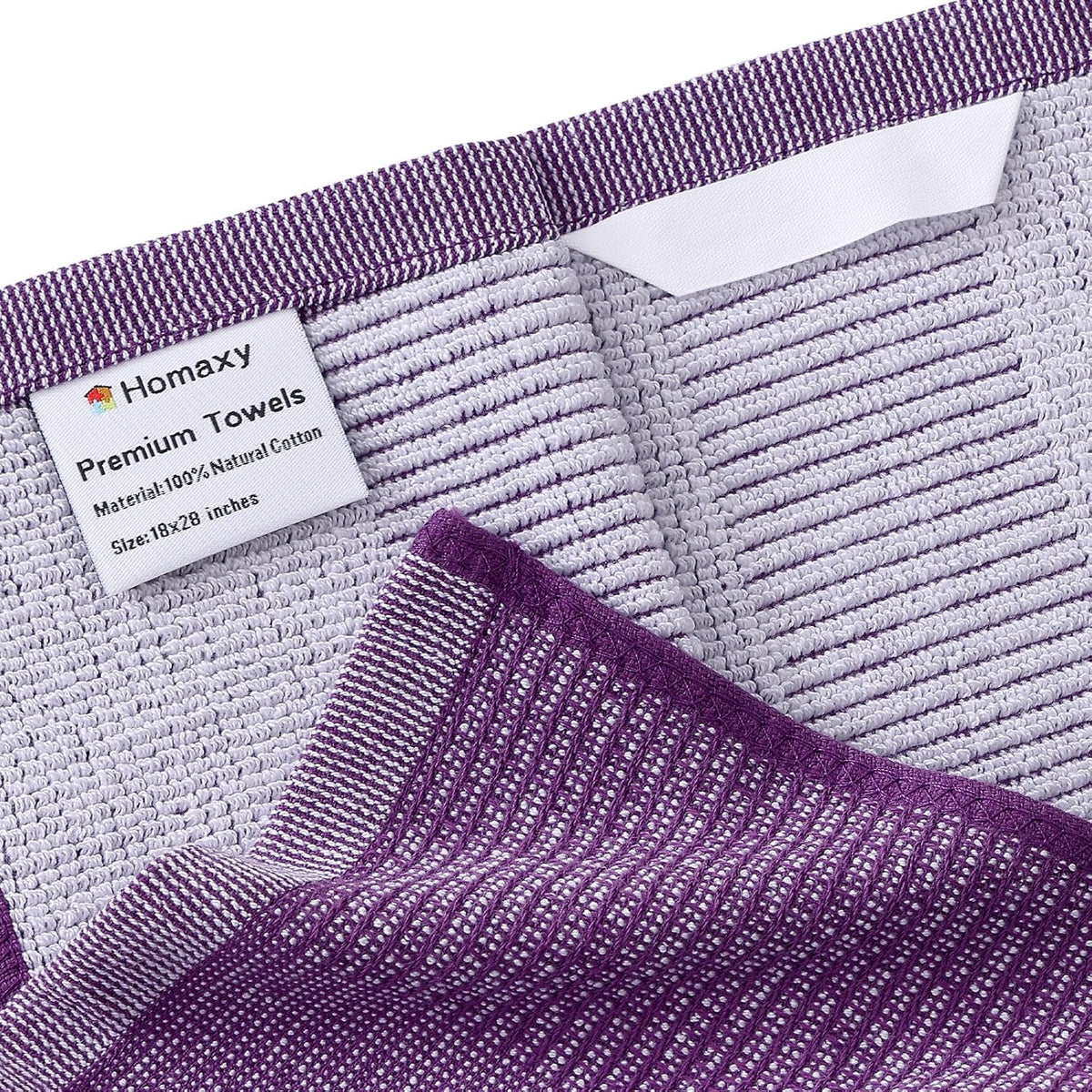 Homaxy Premium Kitchen Towels(18”x 28”, 8 Pack), Large Cotton Kitchen Hand Towels, Flat and Terry Dish Towels, 380 GSM Highly Absorbent Tea Towel Set with Hanging Loop, Purple