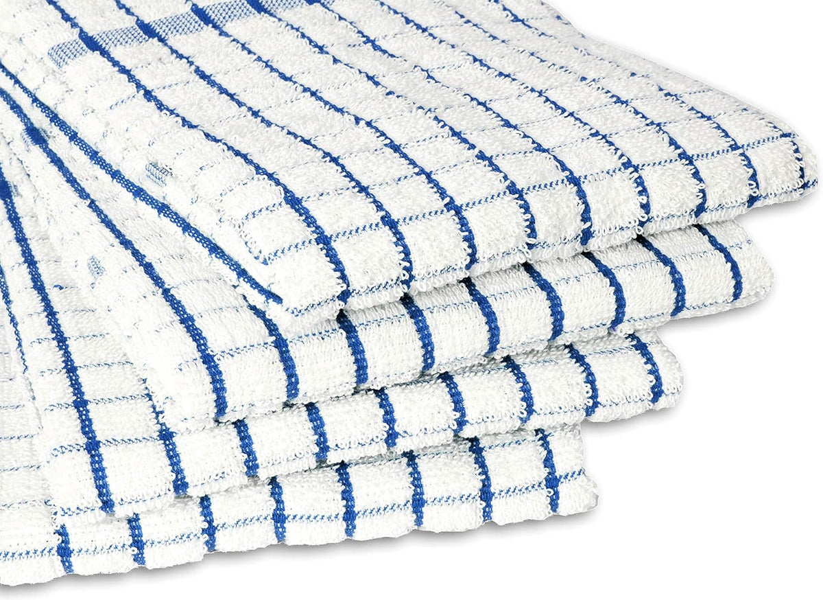 AMOUR INFINI Terry Dish Towels Pack of 4 Highly Absorbent Quick Dry Super Soft 20x28 Inch Kitchen Towel with Hanging Loop for Cleaning & Drying Dishes (Blue)