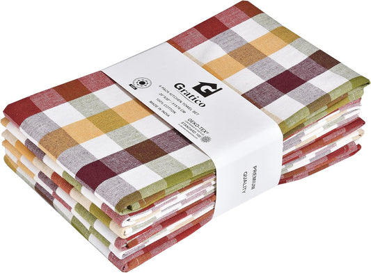 Kitchen Towels Set of 6 Multiolor Buffalo Checks 20X30 Inches, Soft Premium Cotton Highly Absorbent Towels, Washable & Reusable Tea Towel, Quick Drying Dish Cloths with Mitered Corner Towels