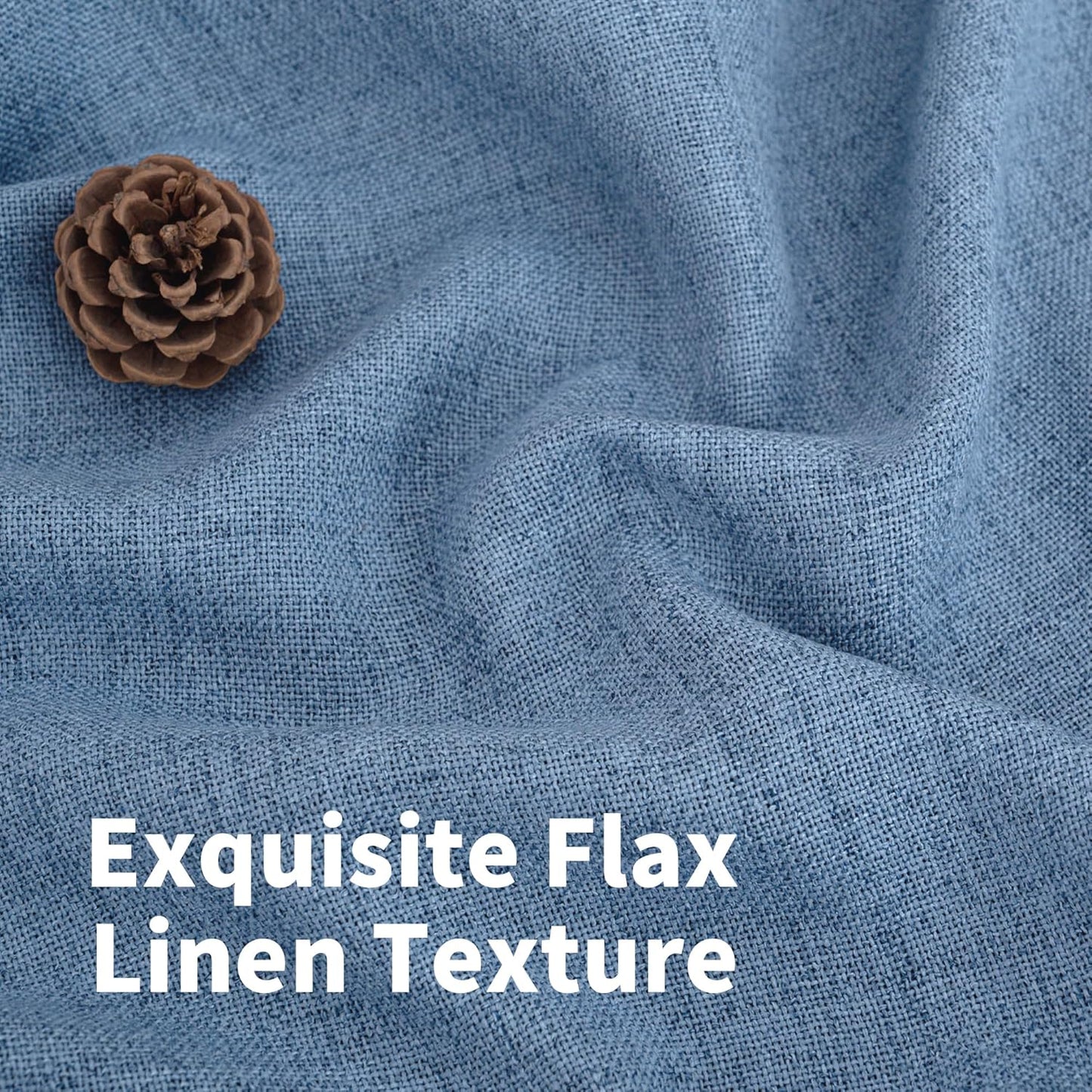 YoungsTex Denim Blue Short Linen Curtains 45 Inches Length for Kitchen, Light Filtering Semi Sheer Drapes with Rod Pocket Back Tab for Bedroom Cafe Small Window Privacy, 42 x 45 Inch, 2 Panels
