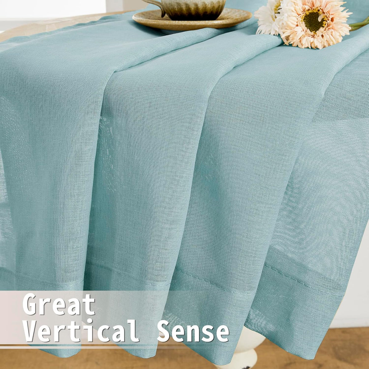 Tollpiz Short Sheer Door Curtains Closet Linen Textured Curtains Sheer Doorway Light Filtering Voile Patio Door Rod Pocket Curtain French Door, 54 x 40 inches Long, Dusty Blue, Set of 1 Panel