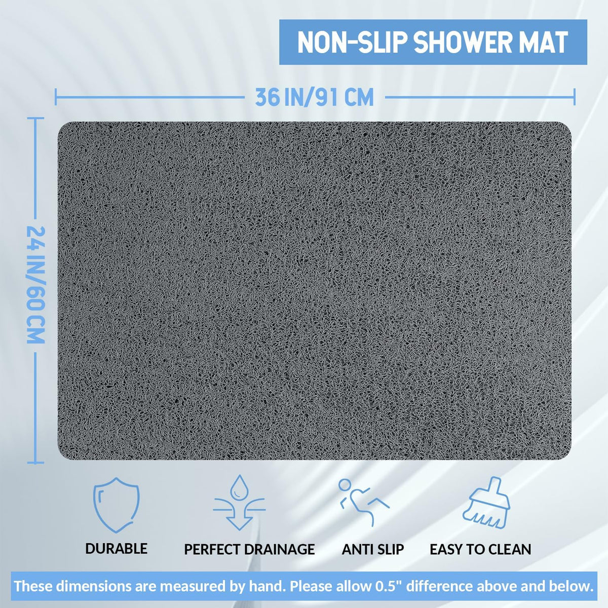 Non-Slip Bathtub Mat, Anti Slip Shower Mat, Fast Drying Bathtub Mats, Foot Scrubber Mat, Anti Slip Mat for Tub, Floor, Bathroom, Kitchen, Home, Hotel (Grey 36"×24")