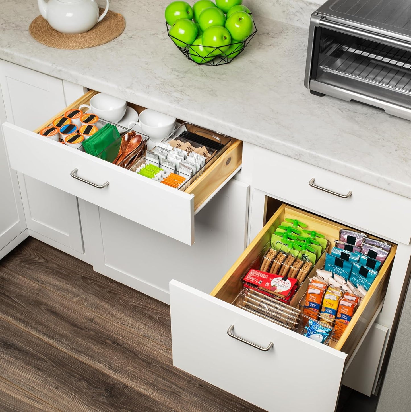 ClearSpace Plastic Pantry Organization and Storage Bins with Dividers & Lids – Perfect Kitchen Organization or Kitchen Storage – Fridge Organizer, Refrigerator Bins, Cabinet Organizers, 2 Pack