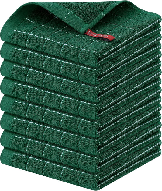 Homaxy 100% Cotton Terry Kitchen Dish Cloths, Ultra Soft and Absorbent Dish Towels for Kitchen, Perfect for Drying and Washing Dishes, 8 Pack, 12 x 12 Inches, Dark Green