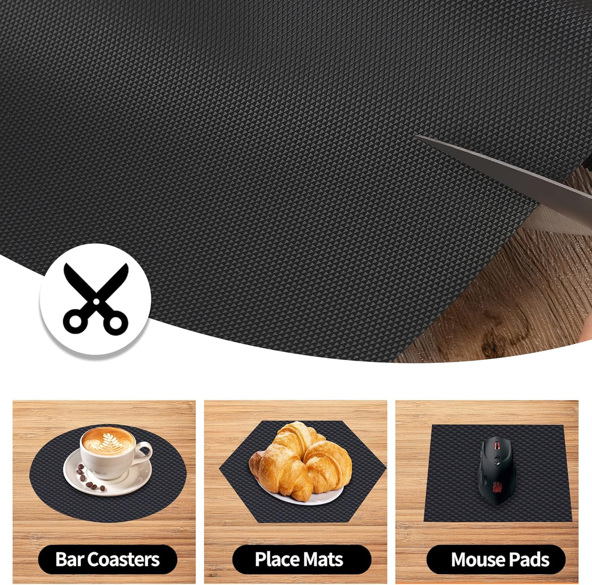 HooTown Shelf Liner Kitchen Cabinet Drawer Mats 23.6 Inch Wide x 78.7 inches Long, Non Slip EVA Plastic Water Resistant Pad for Bathroom Drawers,Shoe Shelves, Under Sink, Black