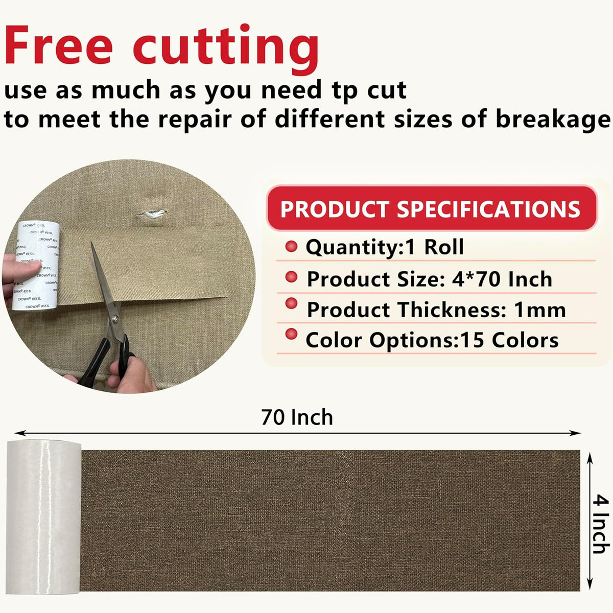 Linen Repair Tape 4x70 Inch Self-Adhesive Couch Patch Repair Fabric Patch for Furniture,Sofas,Cushion,Chairs,Bags,Linen Goods(Dark Brown)