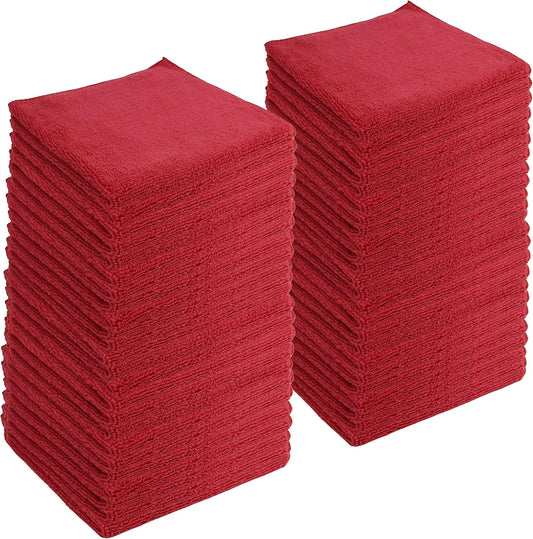 Microfiber Cleaning Cloths,120 Pack, 16"x16", All-Purpose, Softer, Highly Absorbent, Lint-Free, Reusable, Washable Pro Towels, Red, for House, Kitchen, Bathroom, Car, Office