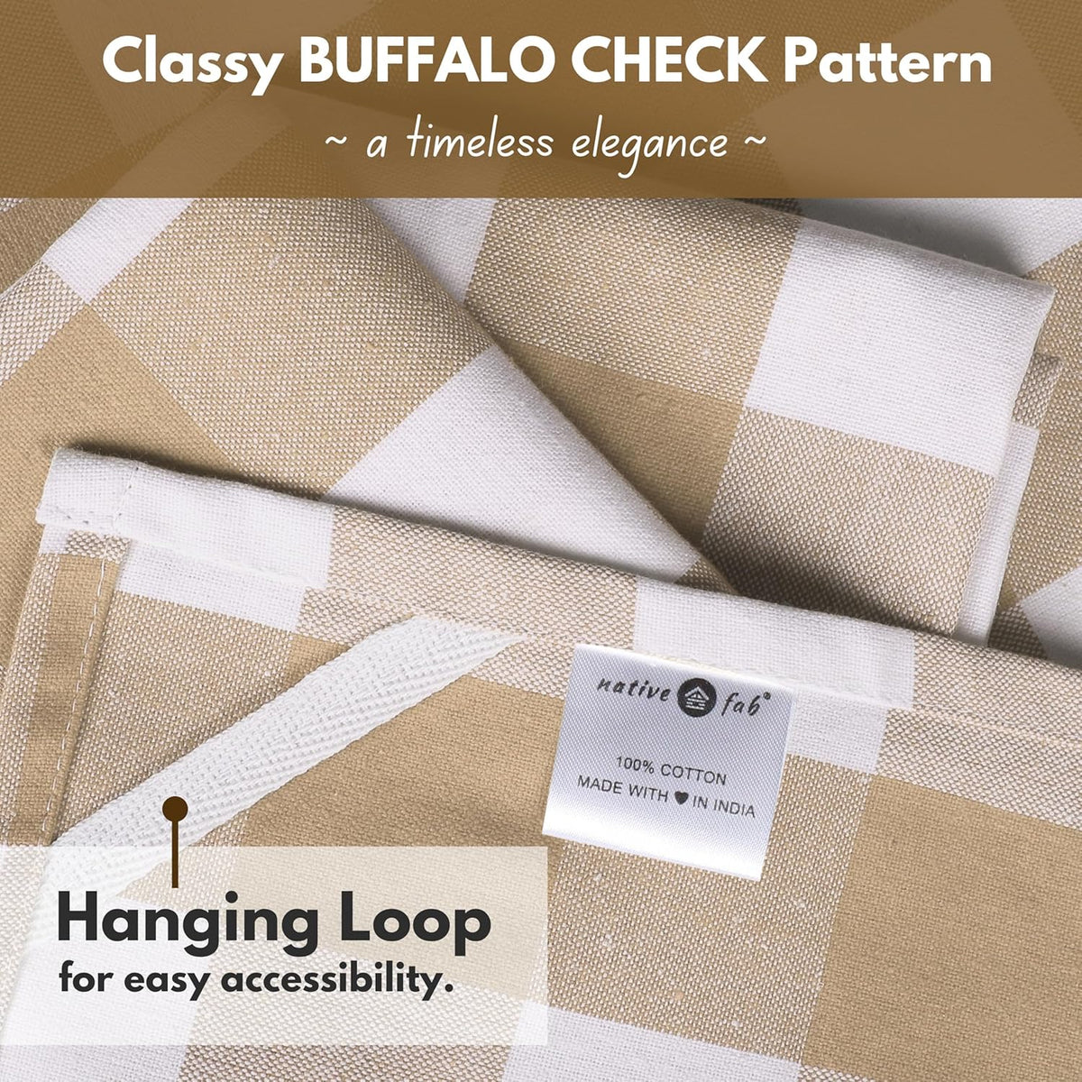 Native Fab 6 Pack Buffalo Check Kitchen Towels16 x26 - Cotton Dish Towels Washable - Absorbent Tea Towels, Soft Hand Towel with Hanging Loop, Dish Cloth Set - Beige White