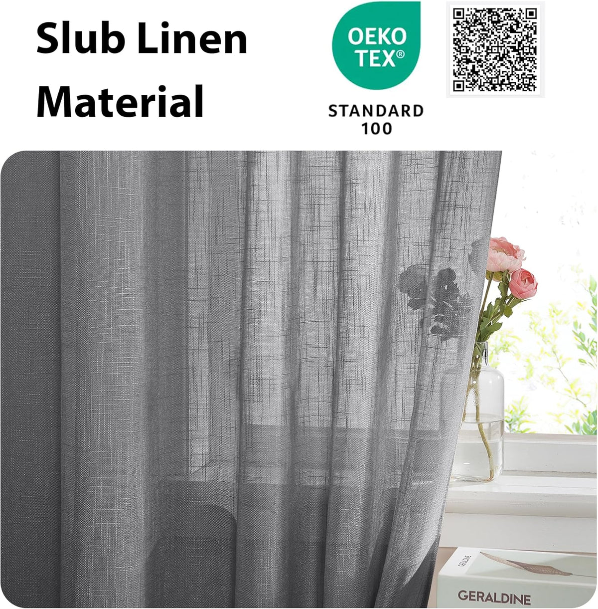 NICETOWN Sidelight Curtain for Front Door - French Door Curtain Sheer French Panel with Tieback Linen Textured Window Cover (Dark Grey, 30 inches Wide x 72 inches Long, 1 Piece)